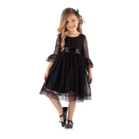 Δαντελένιο γαλλικό φόρεμα με αγκράφα για κορίτσια (Μαύρο Χρώμα)(Aποτελείται από 2 τεμ.)