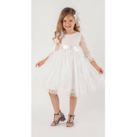 Δαντελένιο γαλλικό φόρεμα με αγκράφα για κορίτσια (Λευκό χρώμα)(Aποτελείται από 2 τεμ.)