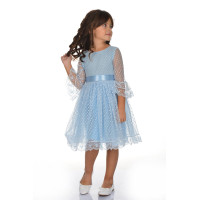 Δαντελένιο γαλλικό φόρεμα με αγκράφα για κορίτσια (Μπλε Χρωμα)(Aποτελείται από 2 τεμ.)