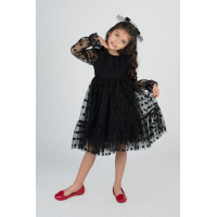 Μαύρο χρώμα Μακρυμάνικο φόρεμα από τούλι για κορίτσια