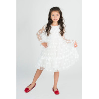 Ασπρο χρώμα Μακρυμάνικο φόρεμα από τούλι για κορίτσια